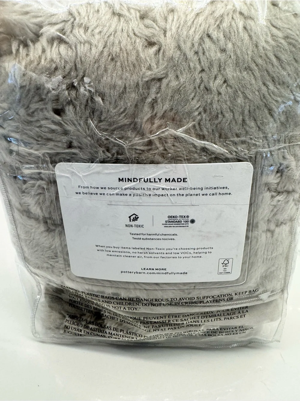 Pottery Barn Shearling Faux Fur Sham in Taupe Gray